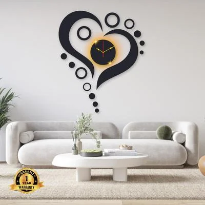 Heart Shaped Wall Clock with Backlight Black 16x16