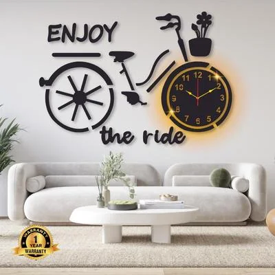 Bicycle Wall Clock with Backlight Modern Living Room Decor