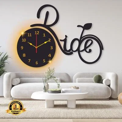 Bicycle Wall Clock Black Glowing Backlight Modern Home Decor