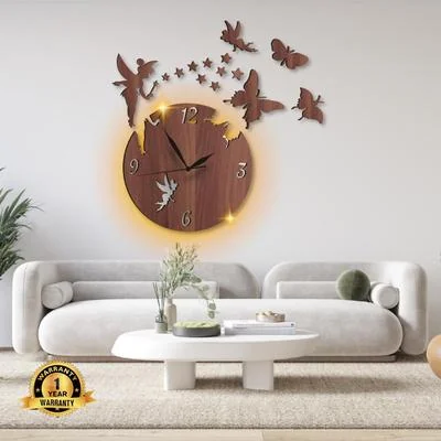 Fairy Butterfly Wall Clock with Backlight for Living Room