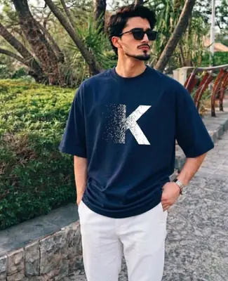 Premium Oversized Drop-Shoulder Graphic T-Shirt DTF High Quality Print Navy Blue thumbnail 4