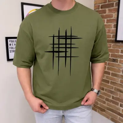 Premium Olive Green Oversized Drop Shoulder T-Shirt - Streetwear DTF Print thumbnail 4
