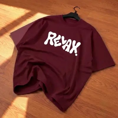Premium Maroon Oversized Drop Shoulder T-Shirt - RELAX Graphic Tee