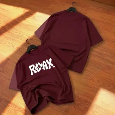 Premium Maroon Oversized Drop Shoulder T-Shirt - RELAX Graphic Tee thumbnail 3