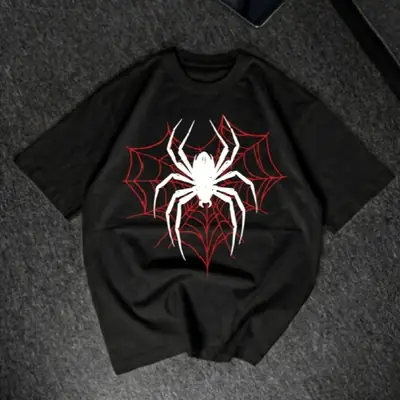 Premium Spider Web Graphic Drop Shoulder T-Shirt - Black Oversized Fit