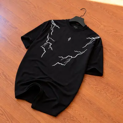 Premium Lightning Graphic Drop Shoulder T-Shirt - Oversized PC Fabric