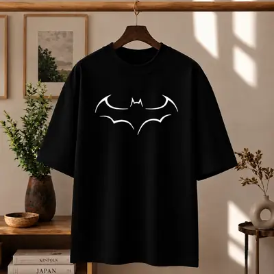 Oversized Drop Shoulder Batman Logo Heavy PC Fabric T-Shirt