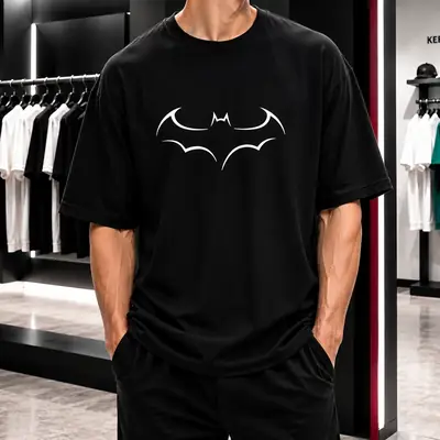 Oversized Drop Shoulder Batman Logo Heavy PC Fabric T-Shirt thumbnail 3
