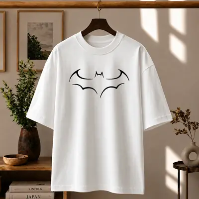Premium Batman Graphic Drop Shoulder White T-Shirt - Oversized PC Fabric Tee