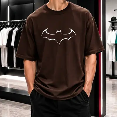 Premium Batman Graphic Drop Shoulder Brown T-Shirt - Oversized PC Fabric Tee thumbnail 3