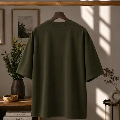 Premium Batman Graphic Drop Shoulder Olive Green T-Shirt - Oversized PC Fabric Tee thumbnail 2