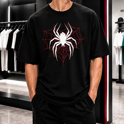 Premium Spider Web Graphic Drop Shoulder T-Shirt - Oversized PC Fabric Tee thumbnail 3