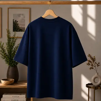 Premium Spider Web Graphic Drop Shoulder Navy Blue T-Shirt - Oversized PC Fabric Tee thumbnail 2