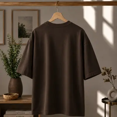 Premium Spider Web Graphic Drop Shoulder Brown T-Shirt - Oversized PC Fabric Tee thumbnail 2