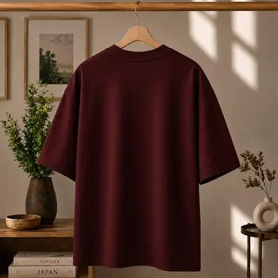 Premium Spider Web Graphic Drop Shoulder Maroon T-Shirt - Oversized PC Fabric Tee thumbnail 2