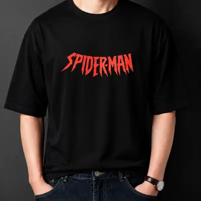 Premium Spider-Man Graphic Drop Shoulder Black T-Shirt - Oversized PC Fabric Tee thumbnail 2