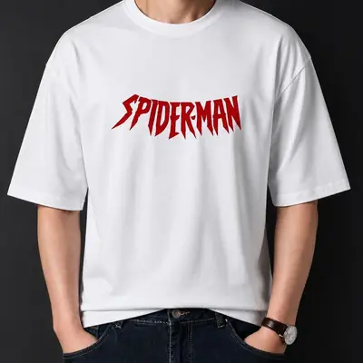 Premium Spider-Man Graphic Drop Shoulder White T-Shirt - Oversized PC Fabric Tee thumbnail 2