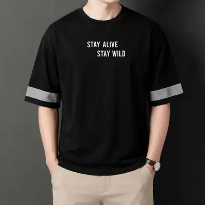 Premium Make Things Happen Graphic Drop Shoulder Black T-Shirt - Oversized PC Fabric Tee thumbnail 2