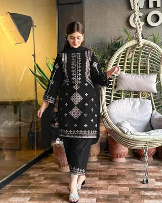 3 Pcs Women's Stitched Cotton Embroidered Suit thumbnail 3
