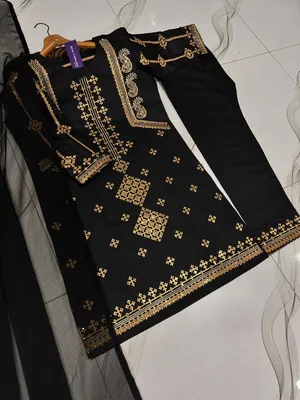 3 Pcs Women's Stitched Cotton Embroidered Suit thumbnail 4