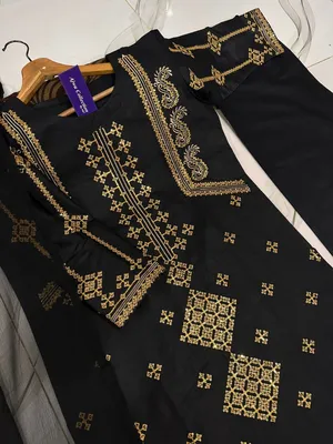 3 Pcs Women's Stitched Cotton Embroidered Suit thumbnail 5
