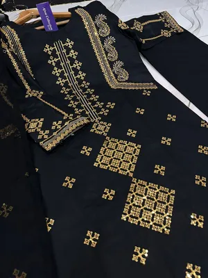 3 Pcs Women's Stitched Cotton Embroidered Suit thumbnail 6