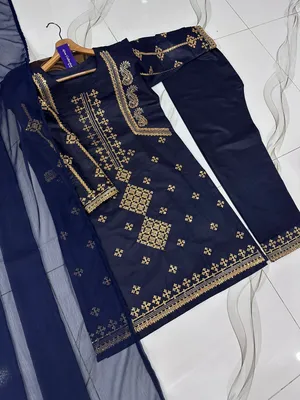 3 Pcs Women's Stitched Cotton Embroidered Suit thumbnail 4