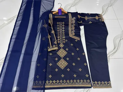 3 Pcs Women's Stitched Cotton Embroidered Suit thumbnail 6