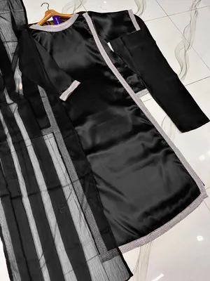 3 Pcs Women's Stitched Silk Lace Work Suit thumbnail 3