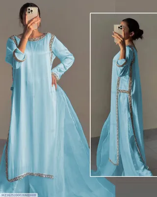 3 Pcs Women's Stitched Silk Lace Work Suit