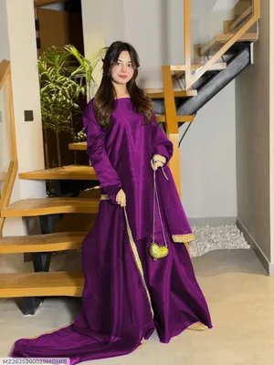 3 Pcs Women's Stitched Silk Lace Work Suit