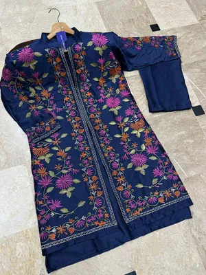 3 Pcs Women's Stitched Shamoz Silk Embroidered Gown Suit thumbnail 2