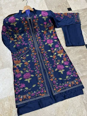 3 Pcs Women's Stitched Shamoz Silk Embroidered Gown Suit thumbnail 3