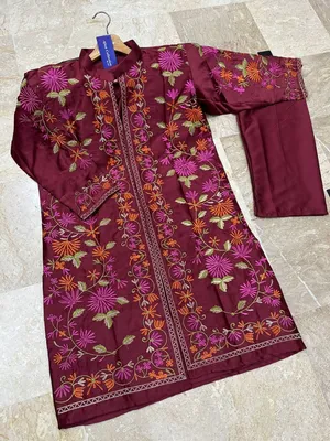 3 Pcs Women's Stitched Shamoz Silk Embroidered Gown Suit thumbnail 3