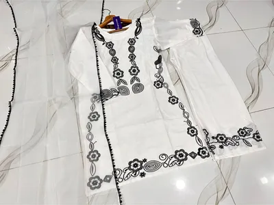 3 Pcs Women's Stitched Cotton Embroidered Suit thumbnail 3