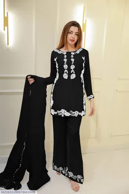 3 Pcs Women's Stitched Cotton Embroidered Suit