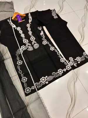3 Pcs Women's Stitched Cotton Embroidered Suit thumbnail 4