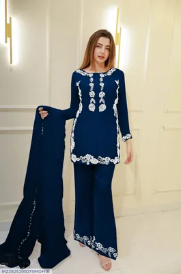 3 Pcs Women's Stitched Cotton Embroidered Suit