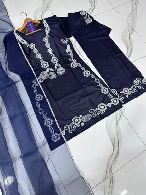 3 Pcs Women's Stitched Cotton Embroidered Suit thumbnail 2