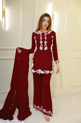 3 Pcs Women's Stitched Cotton Embroidered Suit