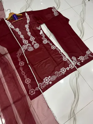 3 Pcs Women's Stitched Cotton Embroidered Suit thumbnail 2