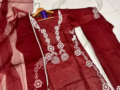 3 Pcs Women's Stitched Cotton Embroidered Suit thumbnail 3
