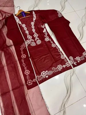 3 Pcs Women's Stitched Cotton Embroidered Suit thumbnail 4