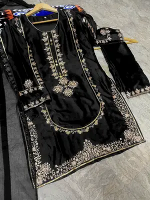 3 Pcs Women's Stitched Shamoz Silk Sequins Embroidered Suit thumbnail 2