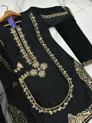 3 Pcs Women's Stitched Shamoz Silk Sequins Embroidered Suit thumbnail 4