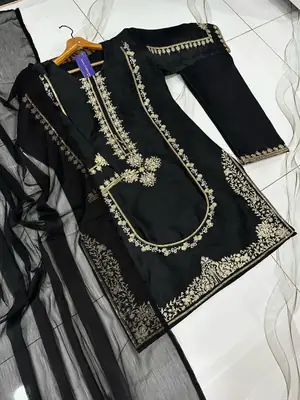 3 Pcs Women's Stitched Shamoz Silk Sequins Embroidered Suit thumbnail 5