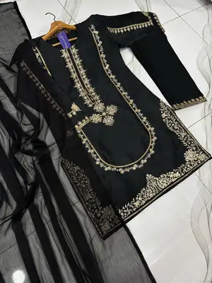 3 Pcs Women's Stitched Shamoz Silk Sequins Embroidered Suit thumbnail 6