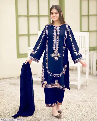 3 Pcs Women's Stitched Shamoz Silk Sequins Embroidered Suit