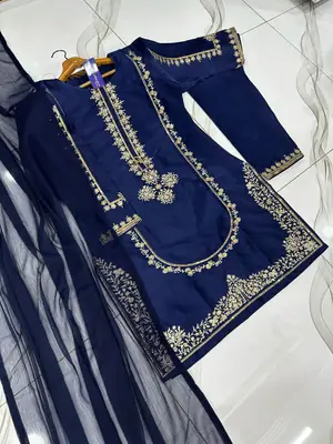 3 Pcs Women's Stitched Shamoz Silk Sequins Embroidered Suit thumbnail 5