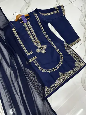 3 Pcs Women's Stitched Shamoz Silk Sequins Embroidered Suit thumbnail 6